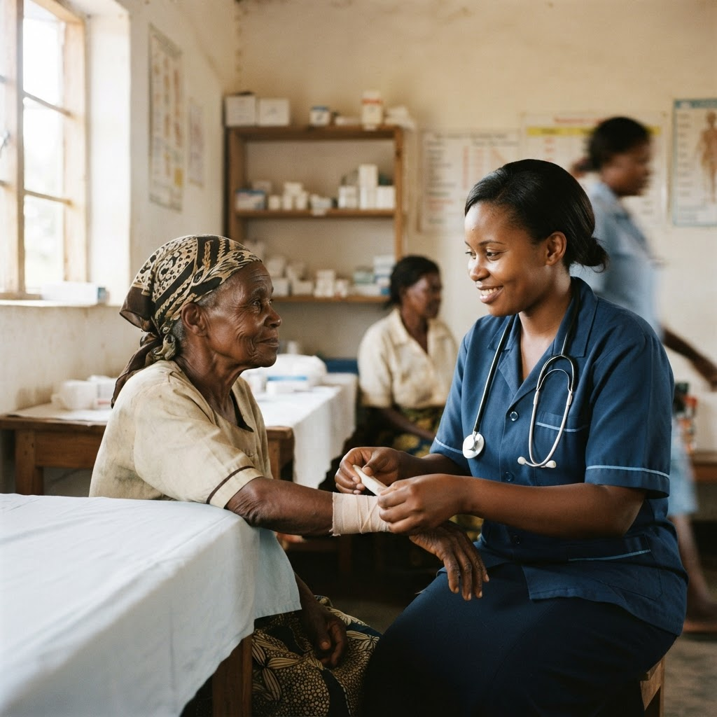 Healthcare worker caring for a patient in a community clinic